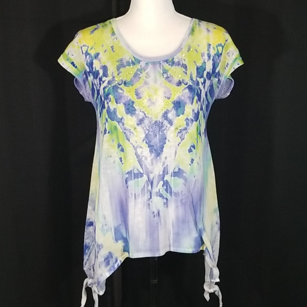 Bleu pattern tie dye top Tunic. Size L